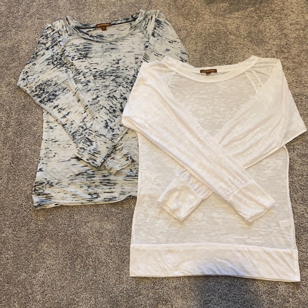 Set of two Hive and Honey tissue tops. Size M. Black and white. Semi sheer.